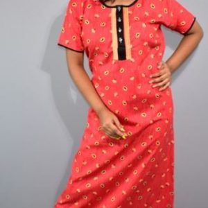 BDROX Cotton Flower Printed White-Red Kaftan Nighty_Meesho#MBFCNPCF000000065 AMAZON-BFCNBRF0000000017