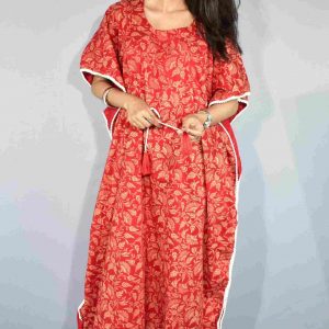 BDROX Jamdani Sunflower Printed Red nighty