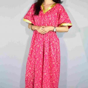 BDROX Jamdani Pink Flwer with small Leaves nighty