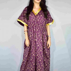 BDROX Jamdani Purple Flwer with small Leaves nighty AMAZON-BFINMF00000000189