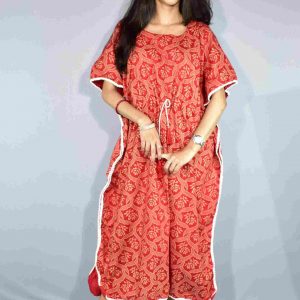 BDROX Jamdani Kalka Printed Red nighty