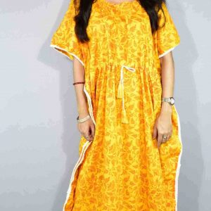 BDROX Jamdani Sunflower Printed Yellow nighty