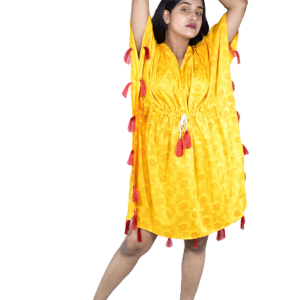 BDROX Jamdani Leaves Printed Yellow nighty