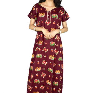 BDROX Indonesiya Marron Small Elefhent Printed Maxi Nighty_meesho#BFCNGF00000000246