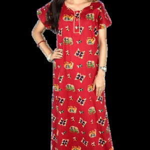 BDROX Indonesiya Red Small Elefhent Printed Maxi Nighty