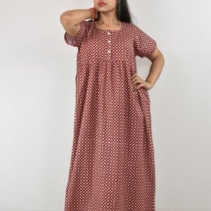 Maroon Cotton Maxi Nighty