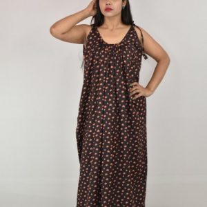 Dark Maroon Ribbon Cotton Maxi Nighty