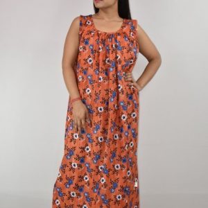 Orange Flower Cotton Maxi Nighty