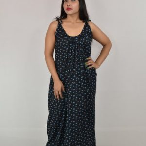 Dark Blue Ribbon Cotton Maxi Nighty