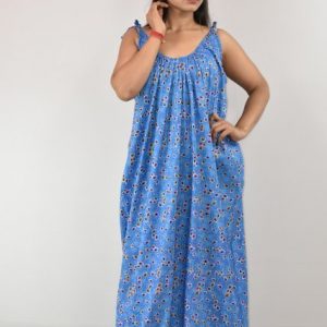 LIGHT BLUE Ribbon Cotton Maxi Nighty