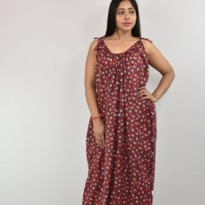 RED Ribbon  cotton Maxi Nighty
