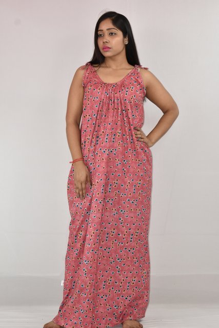 Peach Ribbon Cotton Maxi Nighty MEESHO#BFCNDMF00000001015_BFCNPCF0000001036