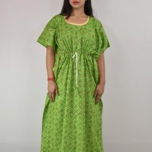 Green Cotton Kaftan Nighty
