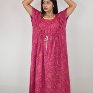 Pink Cotton Kaftan Nighty
