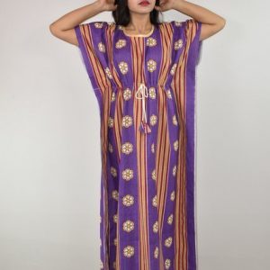 Pure Cotton Purple Long Kaftan Nighty
