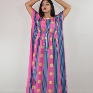 Pure Cotton Pink Long Kaftan Nighty