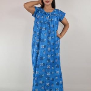 Blue Maxi Nighty Long 60 inch With Button