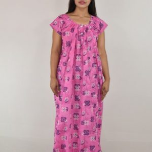 Pink Maxi Nighty Long 60 inch with Button