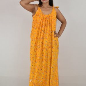 Yellow Ribbon Cotton Maxi Nighty