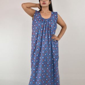 Blue Maxi Nighty Long 60 inch With Button