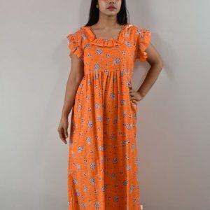 Orange Maxi Nighty with Kuchi