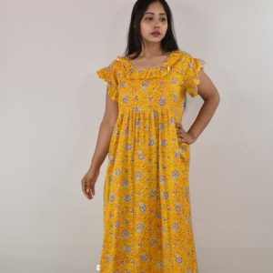 Yellow Maxi Nighty with Kuchi