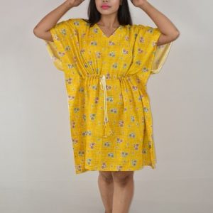 Yellow Cotton Short Kaftan