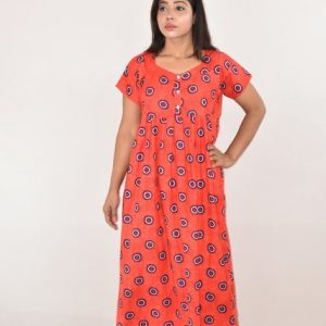 Red cotton Maxi Nighty with button