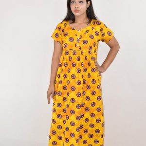 Yellow cotton Maxi Nighty with button