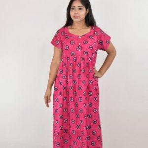 Pink cotton Maxi Nighty with button