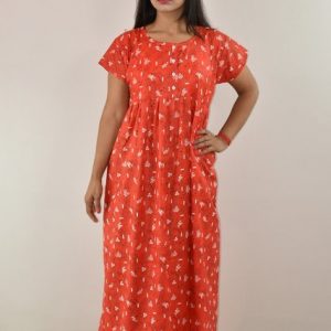 Red Maxi Nighty With Button