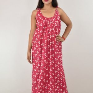 Maroon maxi Nighty With Ribbon