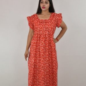 Red Maxi Nighty With Kuchi