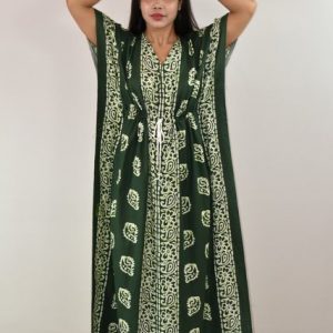 Green Batik Print Cotton Kaftan Nighty