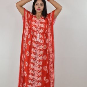 Red Cotton Kaftan Nighty