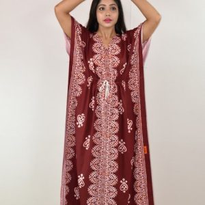 Maroon Cotton Kaftan Nighty