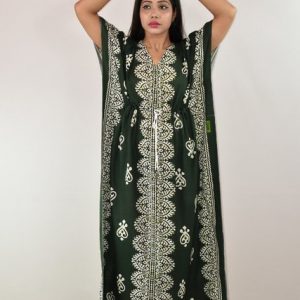 Green Cotton Kaftan Nighty
