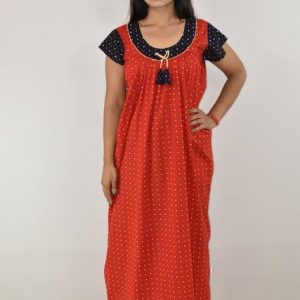 Red Gujri Boby Print Maxi Nighty