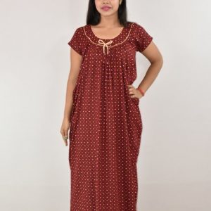 Maroon Gujri Boby Print Maxi Nighty