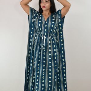 Blue Cotton Kaftan Nighty