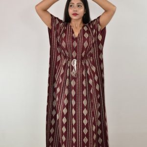 Maroon Cotton Kaftan Nighty
