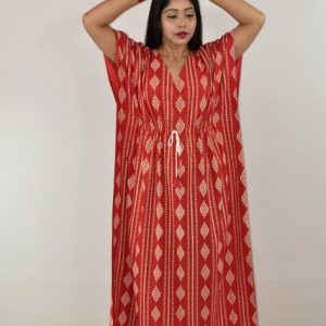 Red Cotton Kaftan Nighty