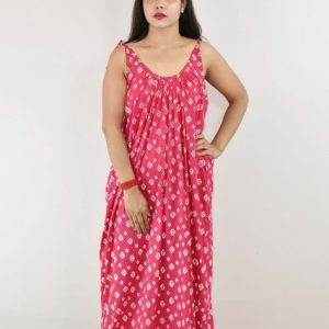 Pink Cotton Maxi Nighty With Ribbon