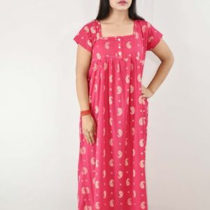 pink Maxi Nighty Square Neck with Button
