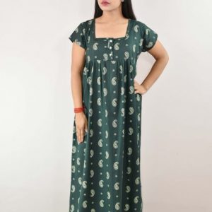 Green Maxi Nighty Square Neck with Button