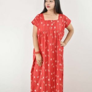 Red Maxi Nighty Square Neck with Button