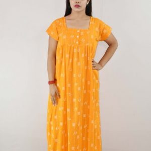 Yellow Maxi Nighty Square Neck with Button