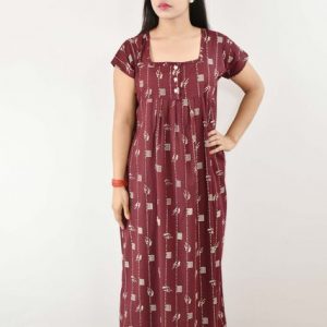 Maroon Maxi Nighty Square Neck with Button