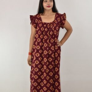 Maroon Gujri Maxi Nighty Square Neck Short Sleeves with pleats