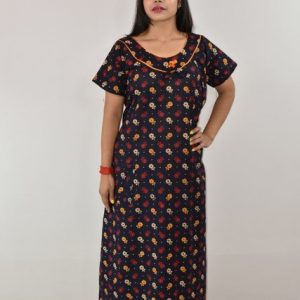 Blue Gujri Maxi Nighty With Round Neck Pipien